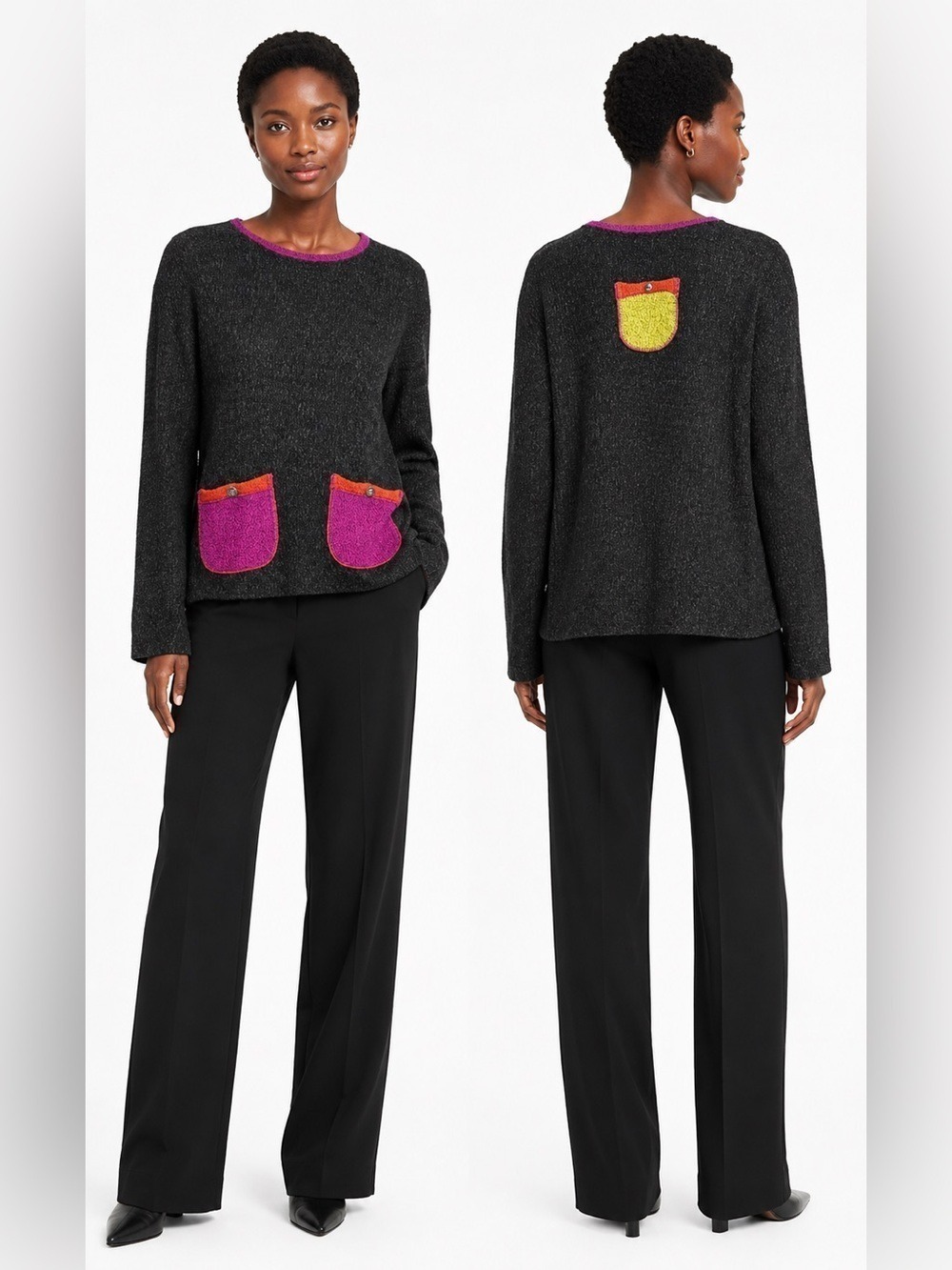 MARGARET WINTERS Cotton Blend Colour Block Pockets Long Sleeve Sweater  Sz S